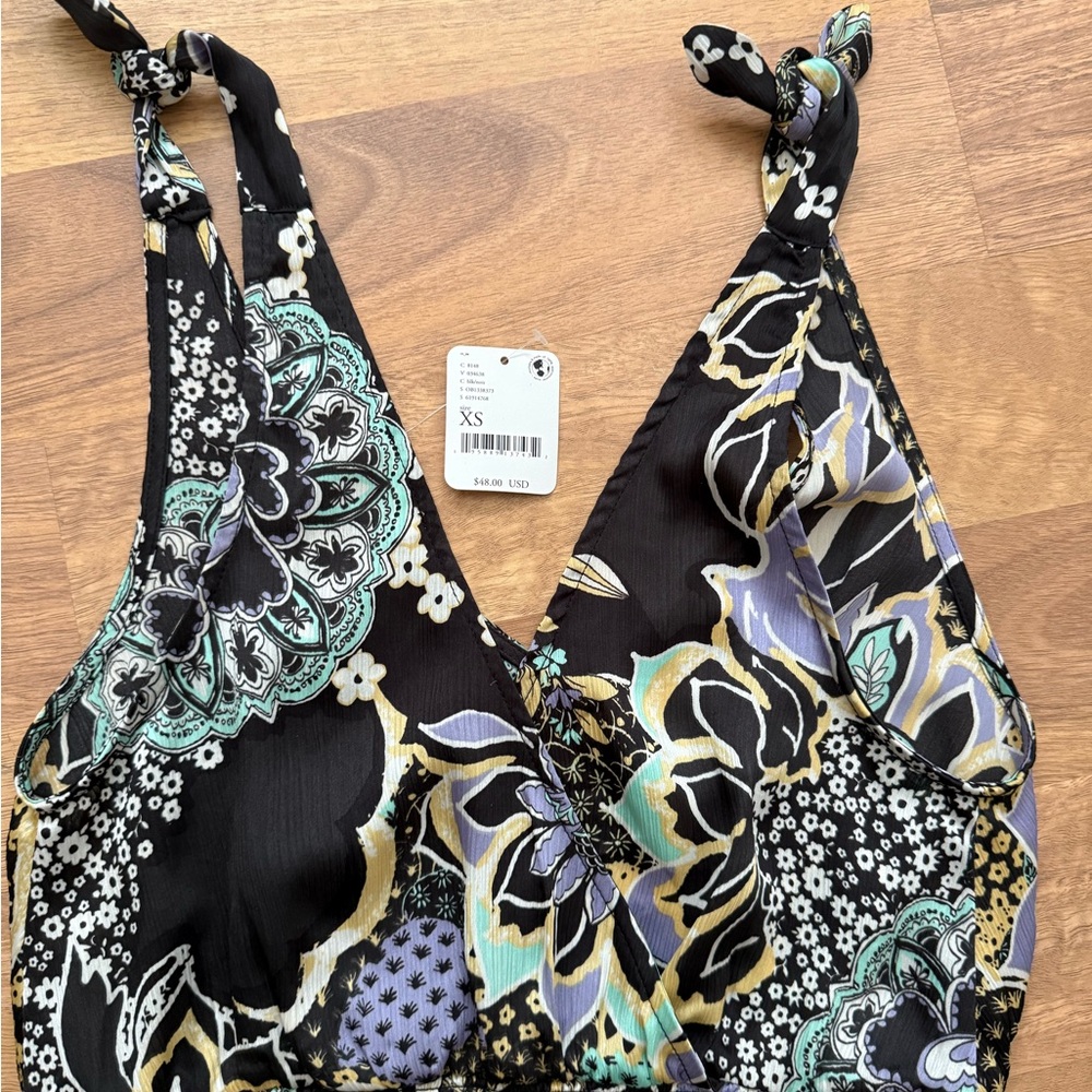 NWT Free People Silk Tank Top XS tie sleeves